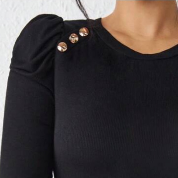 Black Puff Sleeve Button Knitted Top in M - Picture 4 of 5
